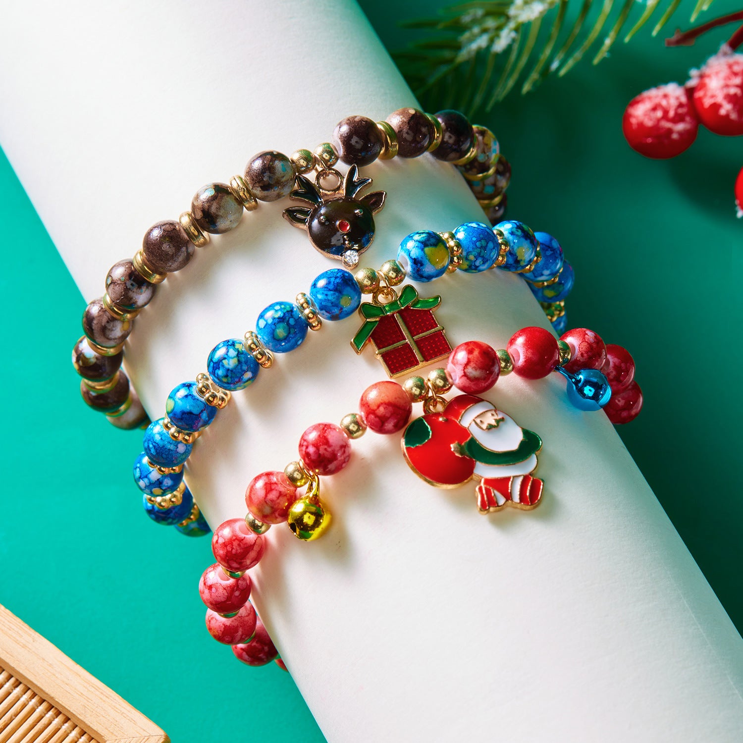 Wholesale Christmas bracelet set snowman beaded bracelet